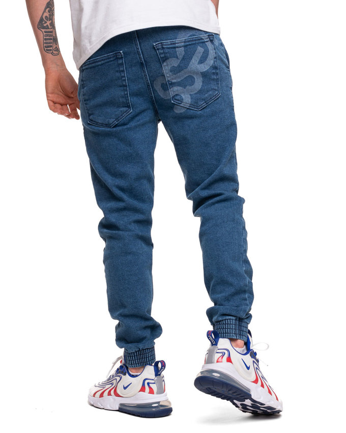 Spodnie Jeans Jogger Slim Ssg Laser Big Logo Niebieskie